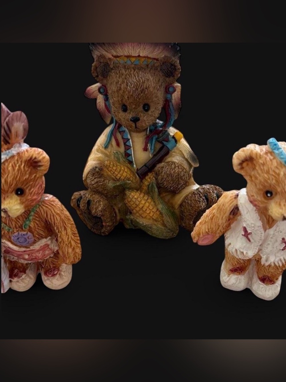 Set of 3 Native American Theme Resin Teddy Bear Figurines